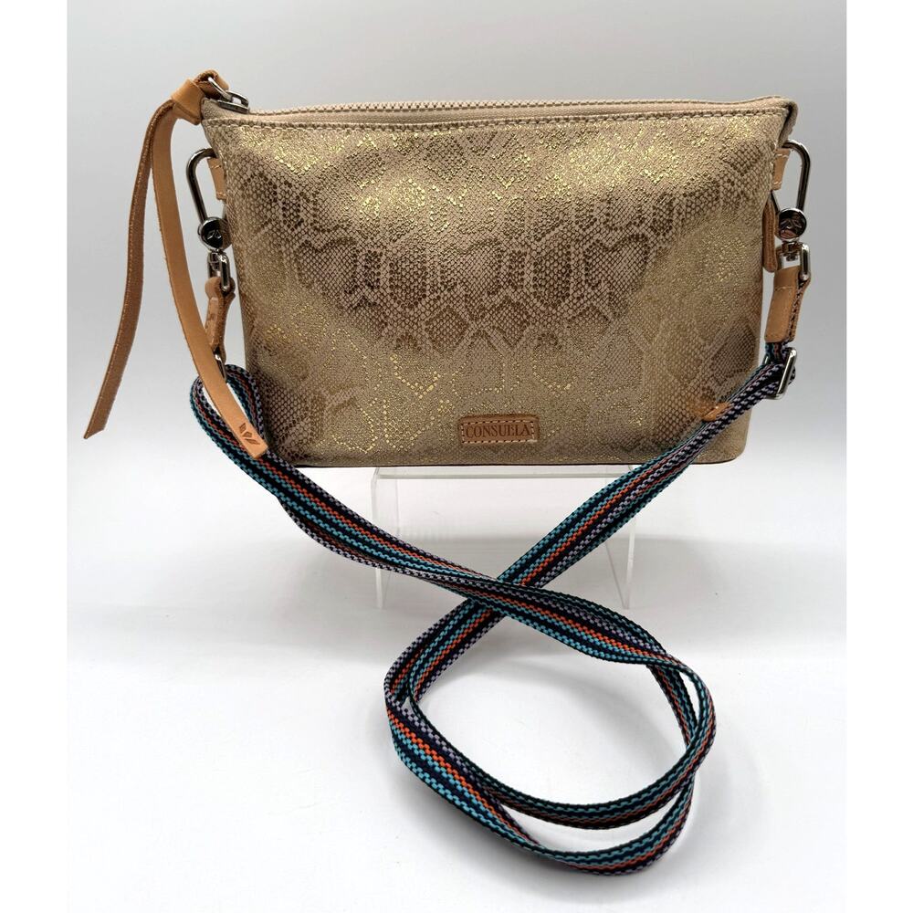 Consuela Leah Midtown Crossbody W/Metallic Gold Snakeskin Print